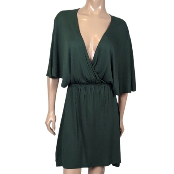 3/$20 H&M Kimono Wrap Dress Vneck Half Sleeve Elastic Waist Cocktail Party Green - Picture 1 of 10